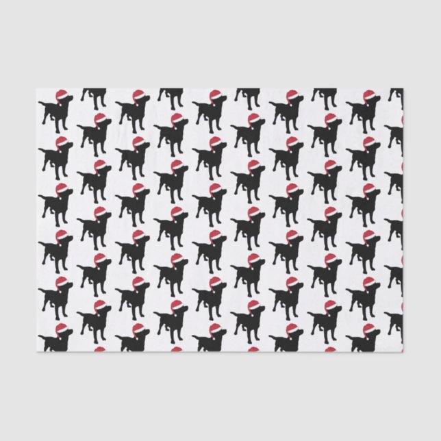 Papel De Seda Navidades Labrador Perro Negro En Santa Hat (Anverso)