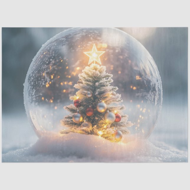 Papel De Seda Navidades mágicos: Globe de nieve con árbol brilla (Anverso)