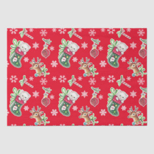 Papel De Seda Navidades Meowy felices reno en rojo