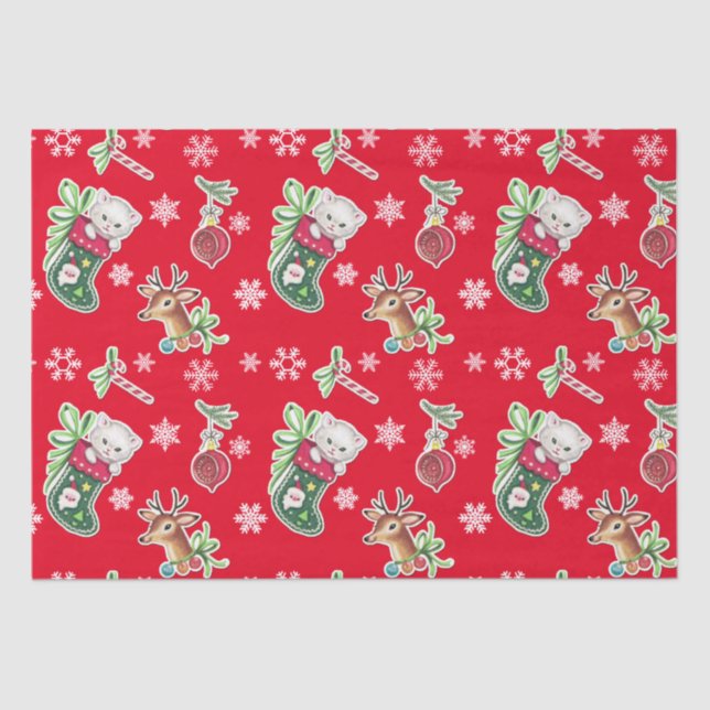 Papel De Seda Navidades Meowy felices reno en rojo (Anverso)