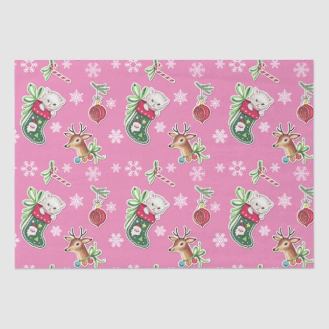 Papel De Seda Navidades Meowy felices reno en rosa (Anverso)