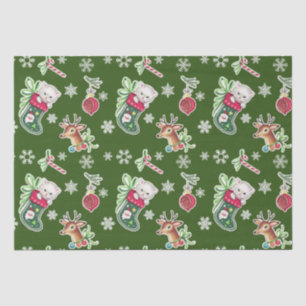 Papel De Seda Navidades Meowy felices reno en verde