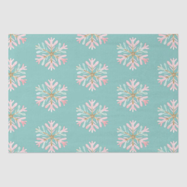 Papel De Seda Navidades Mint Pink Snowflakes (Anverso)