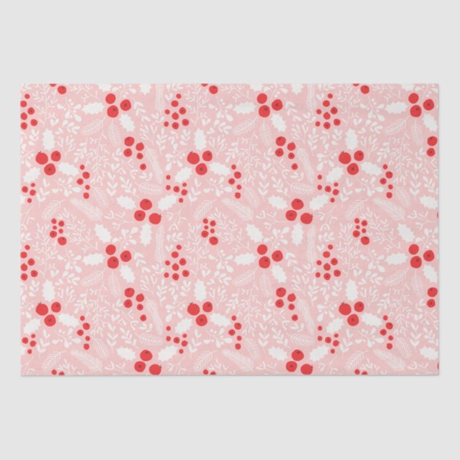 Papel De Seda Navidades Mistletoe de Red Pink White Holly Berrie (Anverso)