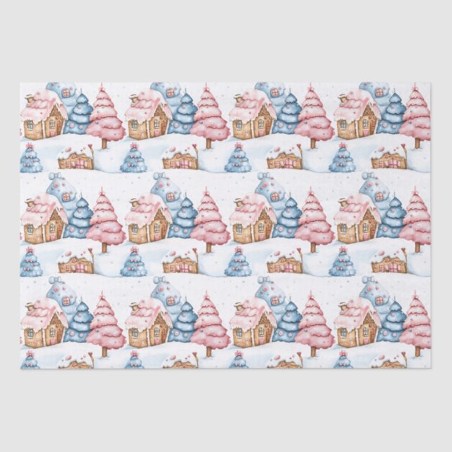 Papel De Seda Navidades modernos Gingerbread House Cute Pastel (Anverso)