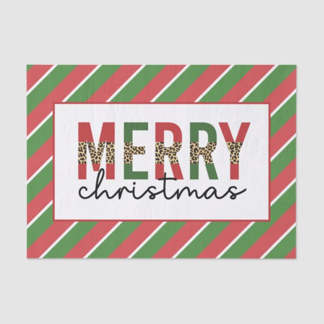 Papel De Seda Navidades modernos leopardo imprimen rayas verdes  (Anverso)