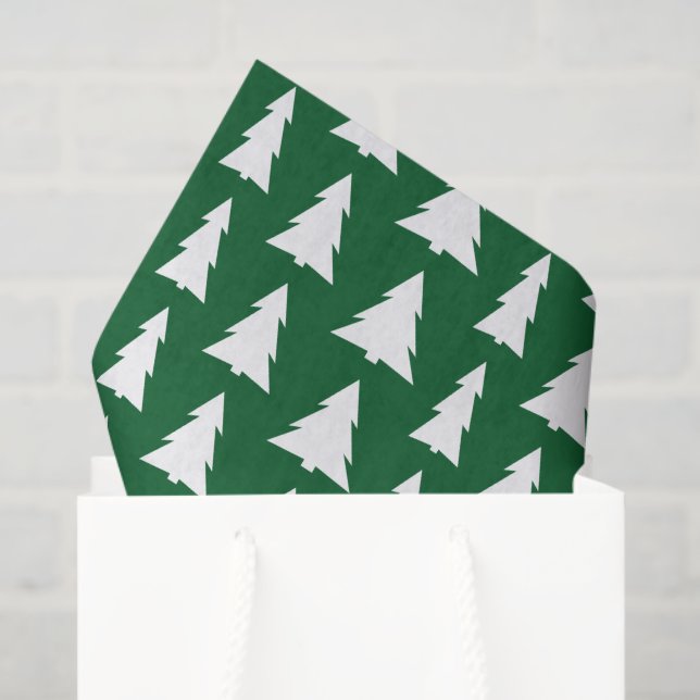 Papel De Seda Navidades modernos Patrón de árbol blanco verde (Bolsa de regalo)