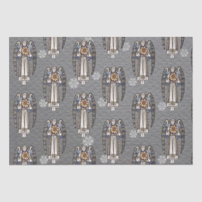 Papel De Seda Navidades Morris Angel Snowflakes Acero Gris (Anverso)