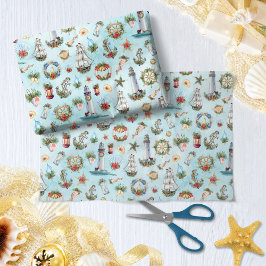 Papel De Seda Navidades náuticos iluminan los veleros