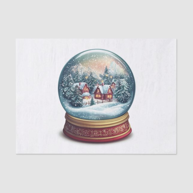 Papel De Seda Navidades Nieve globo con un diseño de pueblo pequ (Anverso)