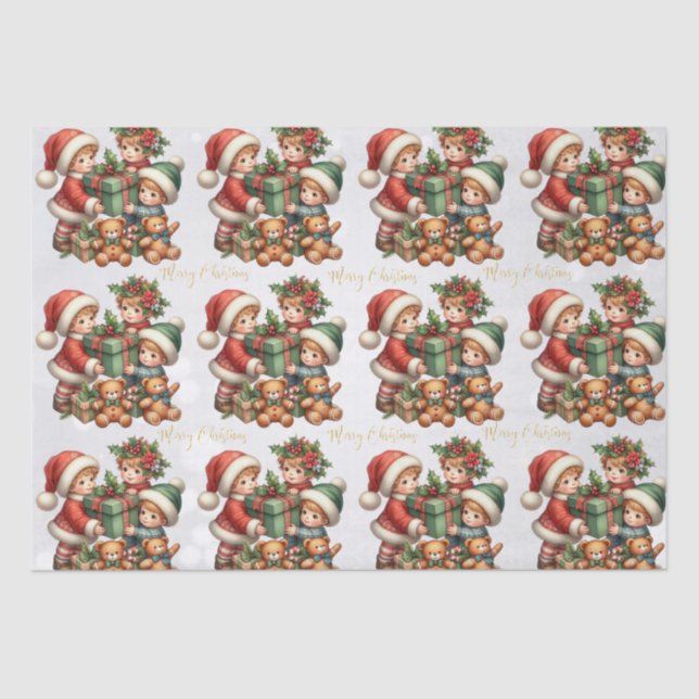 Papel De Seda Navidades Niños ventilados regalos Feliz Navidad (Anverso)