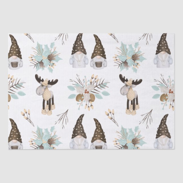 Papel De Seda Navidades nórdicos ramos de fiesta y alce (Anverso)