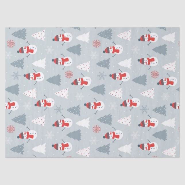 Papel De Seda Navidades Patran Snowman y Árboles de Invierno (Anverso)