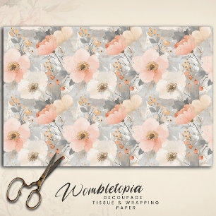 Papel De Seda Navidades Peach Floral Pastel y acuarela Gris