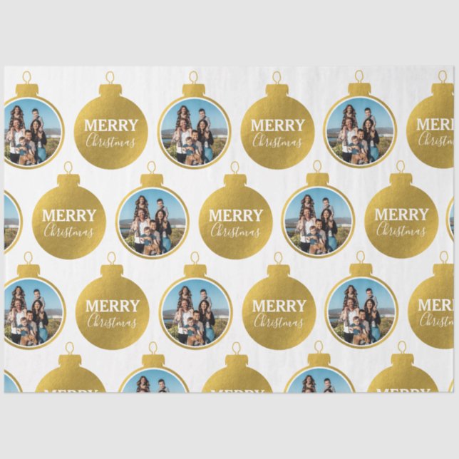 Papel De Seda Navidades personalizado Elegant Gold Photo Ornamen (Anverso)