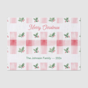 Papel De Seda Navidades personalizados del Retro Verde Rojo Rosa