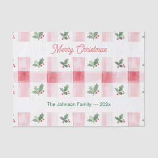 Papel De Seda Navidades personalizados del Retro Verde Rojo Rosa