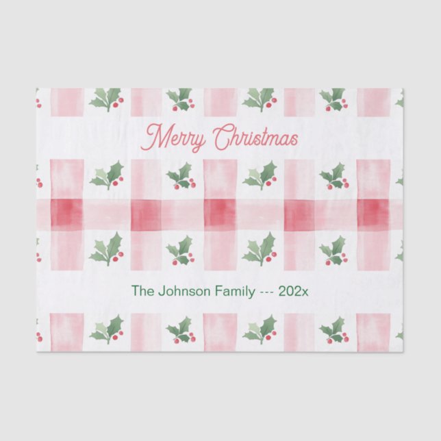 Papel De Seda Navidades personalizados del Retro Verde Rojo Rosa (Anverso)