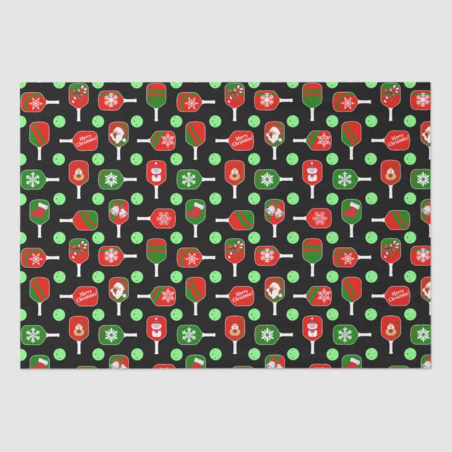 Papel De Seda Navidades Pickleball Red Green Paddles Balls Black (Anverso)