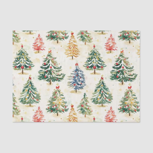 Papel De Seda Navidades Pine Trees Colorful Pattern (Anverso)