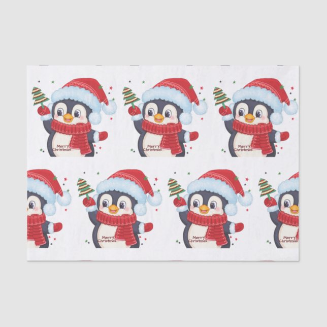 Papel De Seda Navidades Pinguin con un árbol (Anverso)
