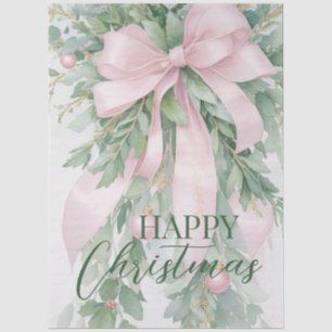 Papel De Seda Navidades Pink Satin Ribbon Holly Greenery