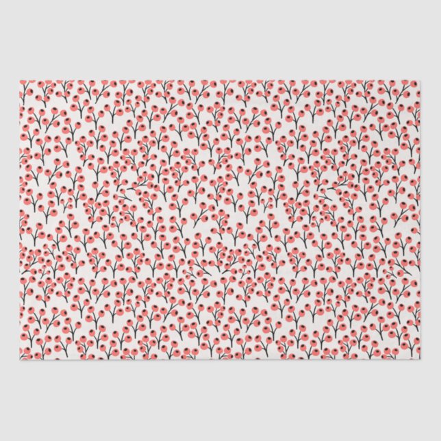 Papel De Seda Navidades pintados a mano ramas Berries Blanco roj (Anverso)