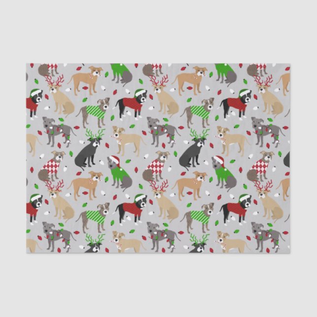 Papel De Seda Navidades Pitbull Dogs Tissue Paper (Anverso)