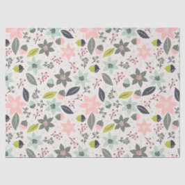 Papel De Seda Navidades Poinsettia Acorns Gray Aqua Lime Green