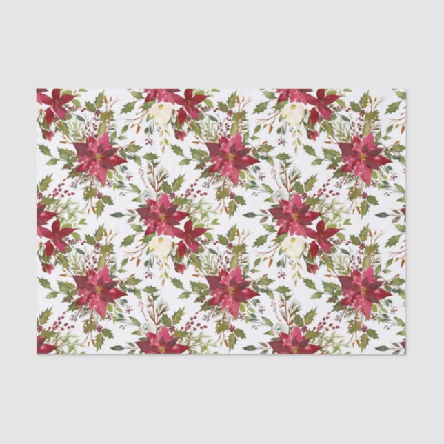 Papel De Seda Navidades Poinsettia Red Elegant Holiday Floral (Anverso)