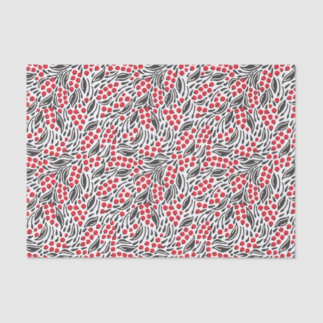 Papel De Seda Navidades Red Black White Winter Holly Berries (Anverso)