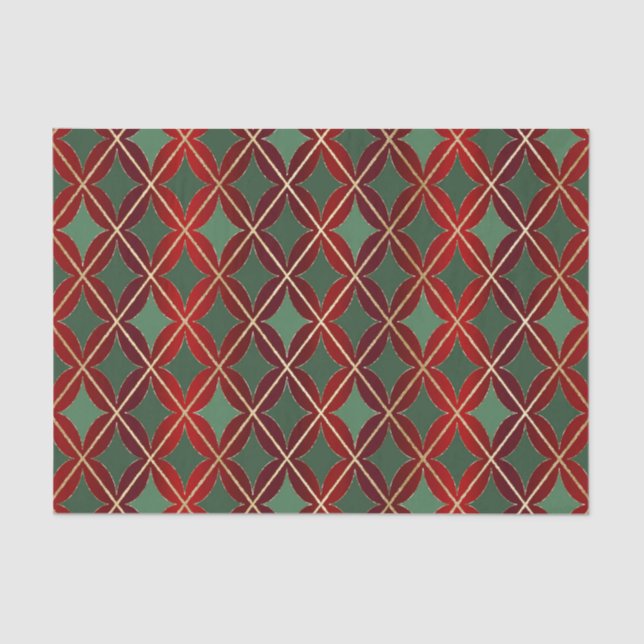 Papel De Seda Navidades Red Gold Green Harlequin Diamante curvo (Anverso)