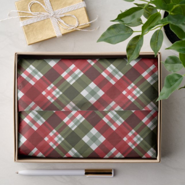 Papel De Seda Navidades Red Green Plaid (Regalo )