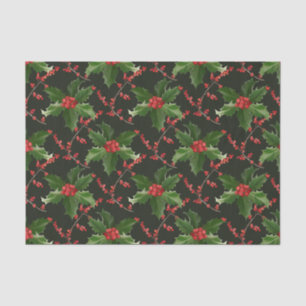 Papel De Seda Navidades Red Holly Berry y hojas verdes