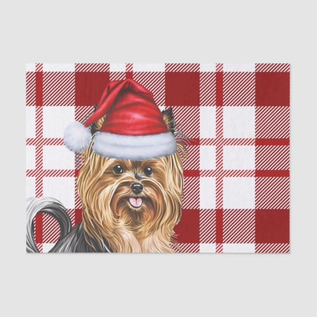 Papel De Seda Navidades Red Plaid y Biewer Terrier Dog (Anverso)