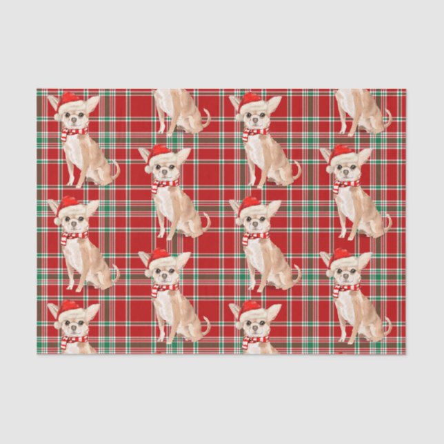 Papel De Seda Navidades Red Plaid y Tan Chihuahua (Anverso)