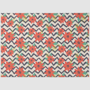 Papel De Seda Navidades Red Poinsettia Chevron Blanco y Negro