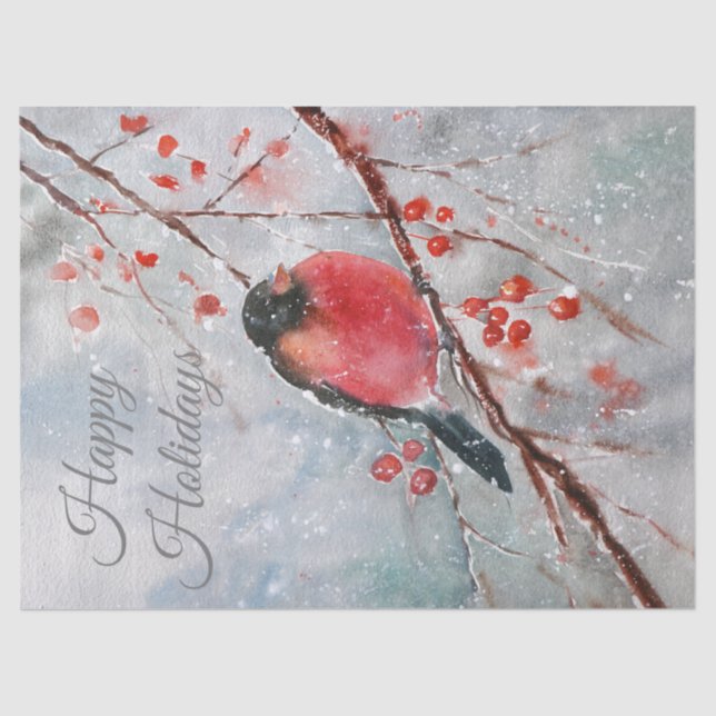 Papel De Seda Navidades Red Robin Bird Watercolor (Anverso)