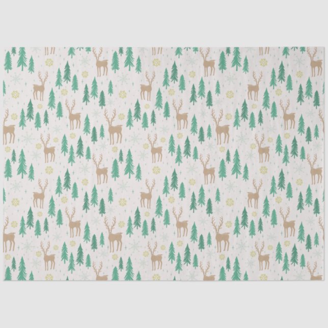 Papel De Seda Navidades renos en el bosque evergreen de invierno (Anverso)