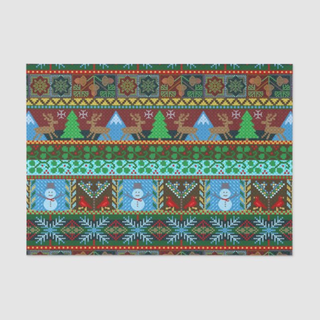 Papel De Seda Navidades Renos patrón de piel de punto de festivi (Anverso)