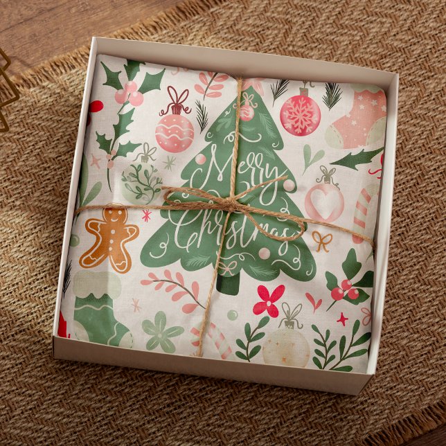 Papel De Seda Navidades retro curados cosas Ilustracion Patrón (Cute retro Christmas things Illustration Pattern Tissue Paper)