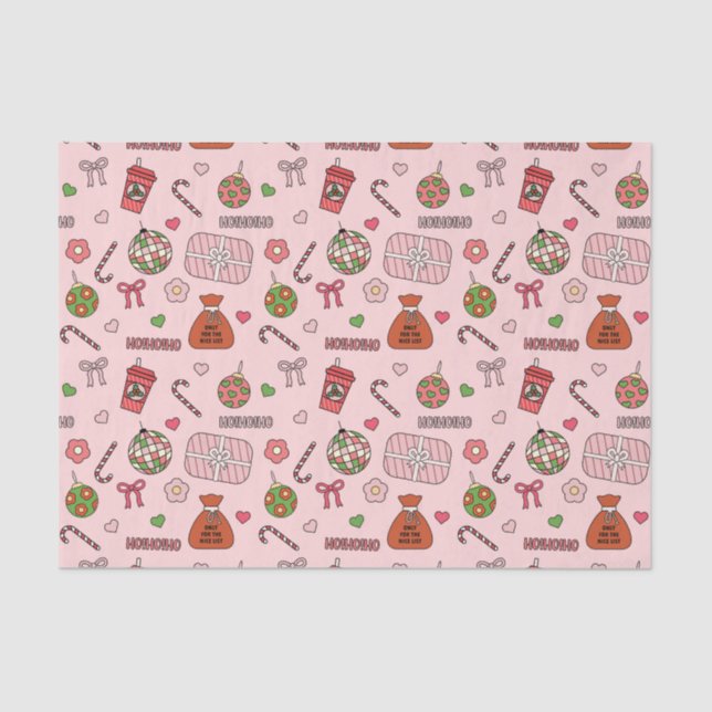 Papel De Seda Navidades Retro De Color Rosa (Anverso)