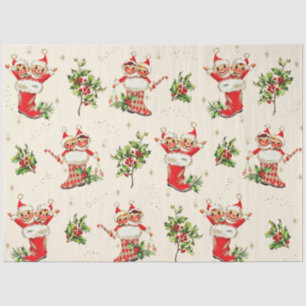 Papel De Seda Navidades retro de cosecha corta elfos rojos verde