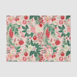 Papel De Seda Navidades Retro de Florales Verde Rosa
