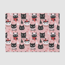Papel De Seda Navidades retro divertidos gatos sobre rosa