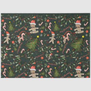 Papel De Seda Navidades retro ilustrados y cortos verde oscuro