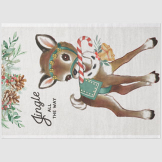 Papel De Seda Navidades retro venado y cane de candy