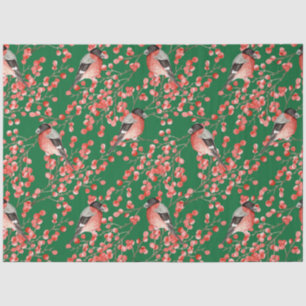 Papel De Seda Navidades rojos color agua Berries y Aves verdes