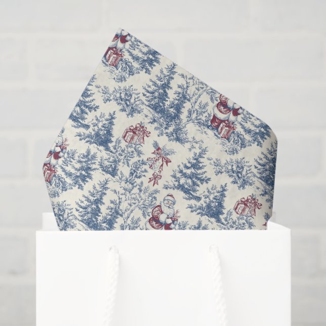 Papel De Seda Navidades rojos y azules Santa Toile (Bolsa de regalo)
