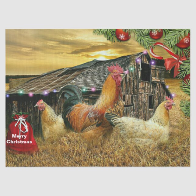 Papel De Seda Navidades Rooster Hen Barn Coop Farm (Anverso)